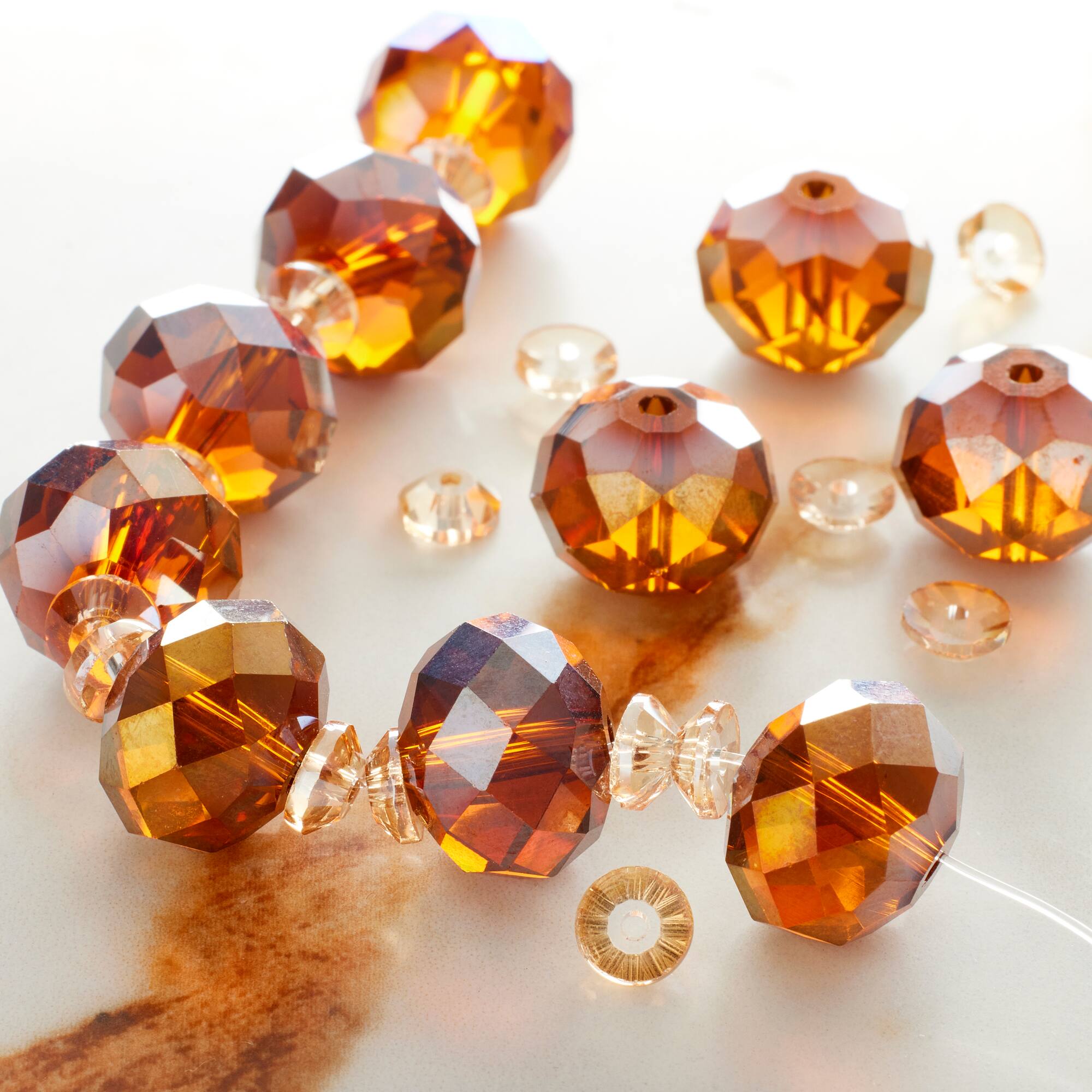 Amber Faceted Glass Rondelle Beads by Bead Landing™